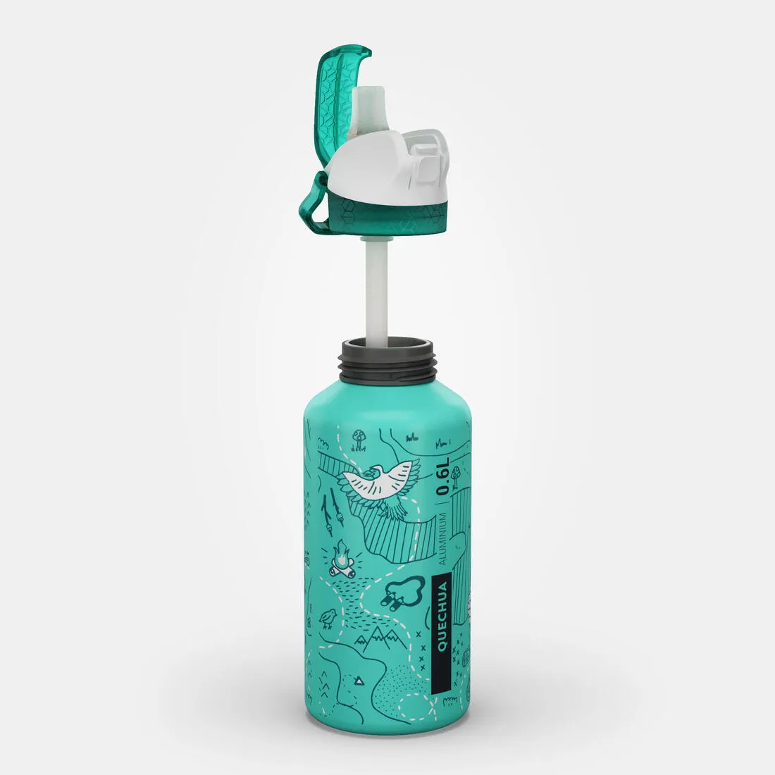 0.6L kids’ alum. water flask 500 with instant cap, pipette & straw for hiking