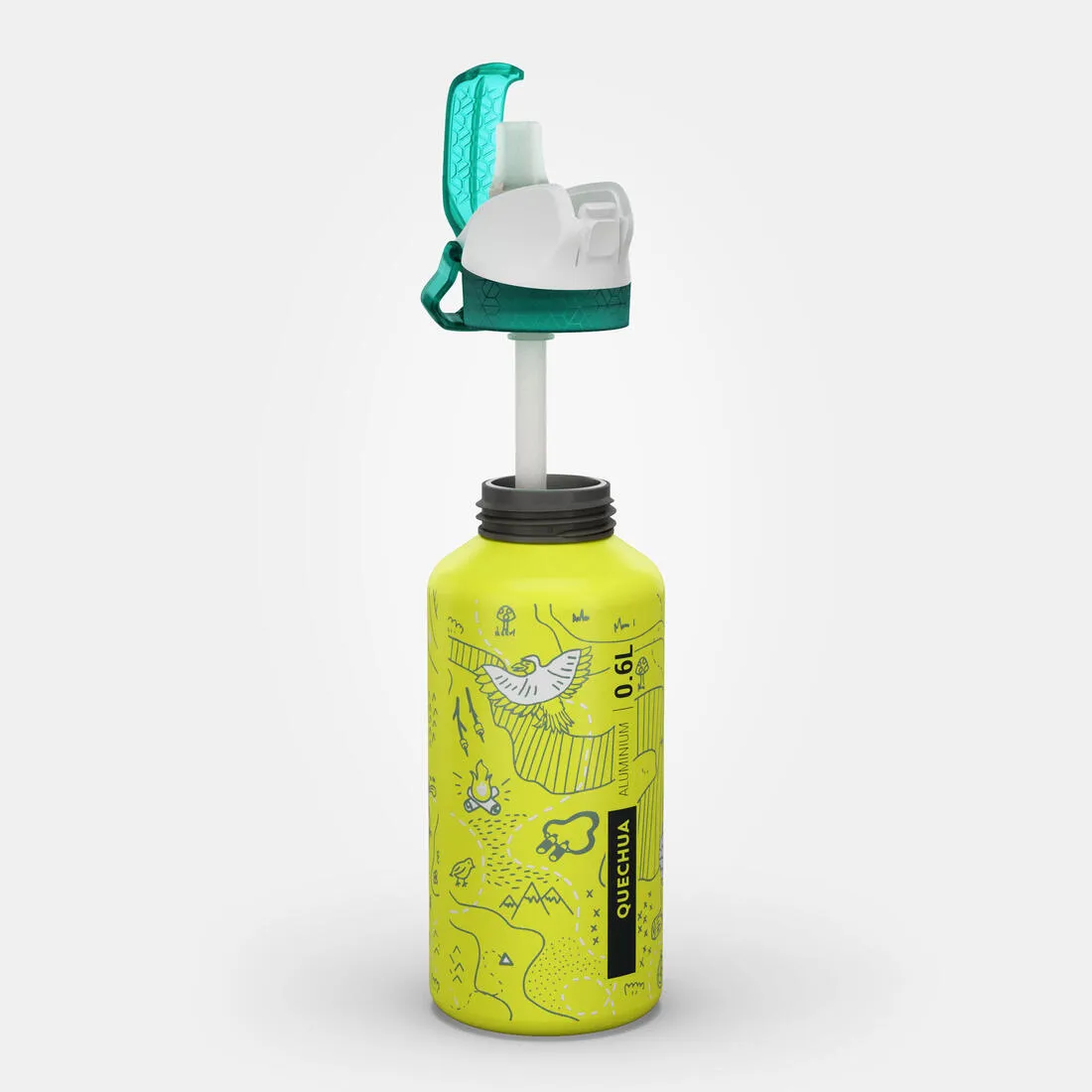 0.6L kids’ alum. water flask 500 with instant cap, pipette & straw for hiking