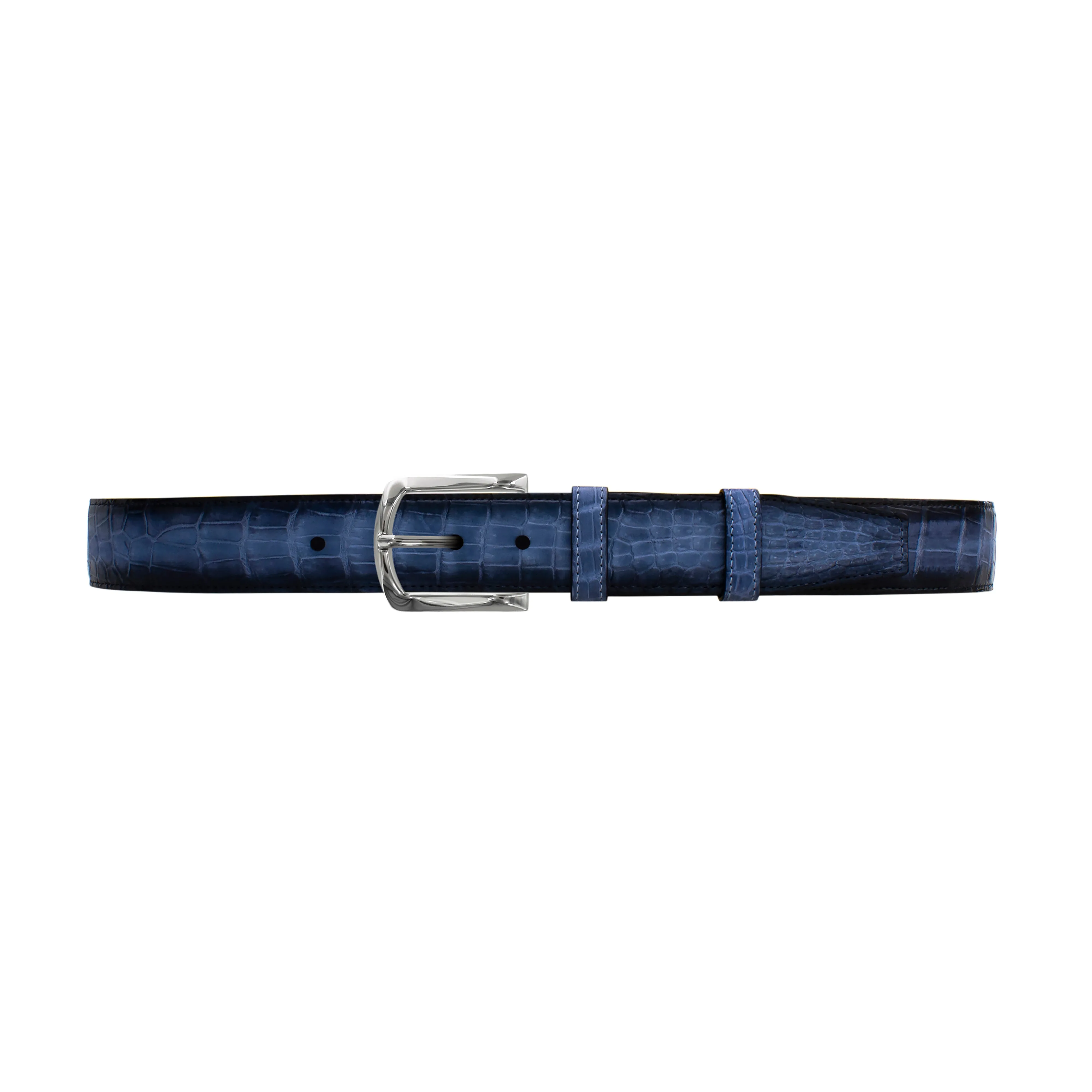 1 1/2" Azure Patina Belt with Sutton Dress Buckle in Polished Nickel