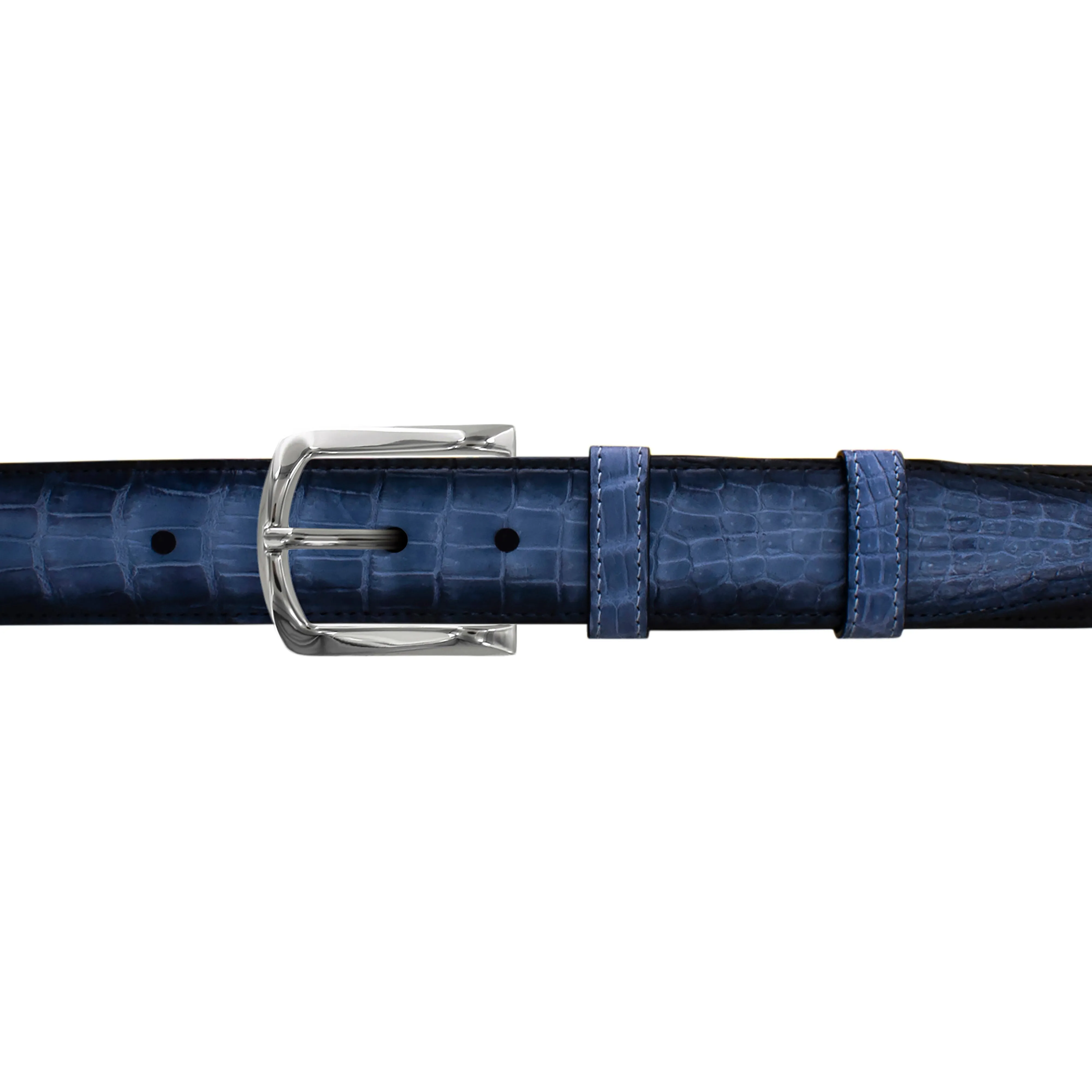 1 1/2" Azure Patina Belt with Sutton Dress Buckle in Polished Nickel
