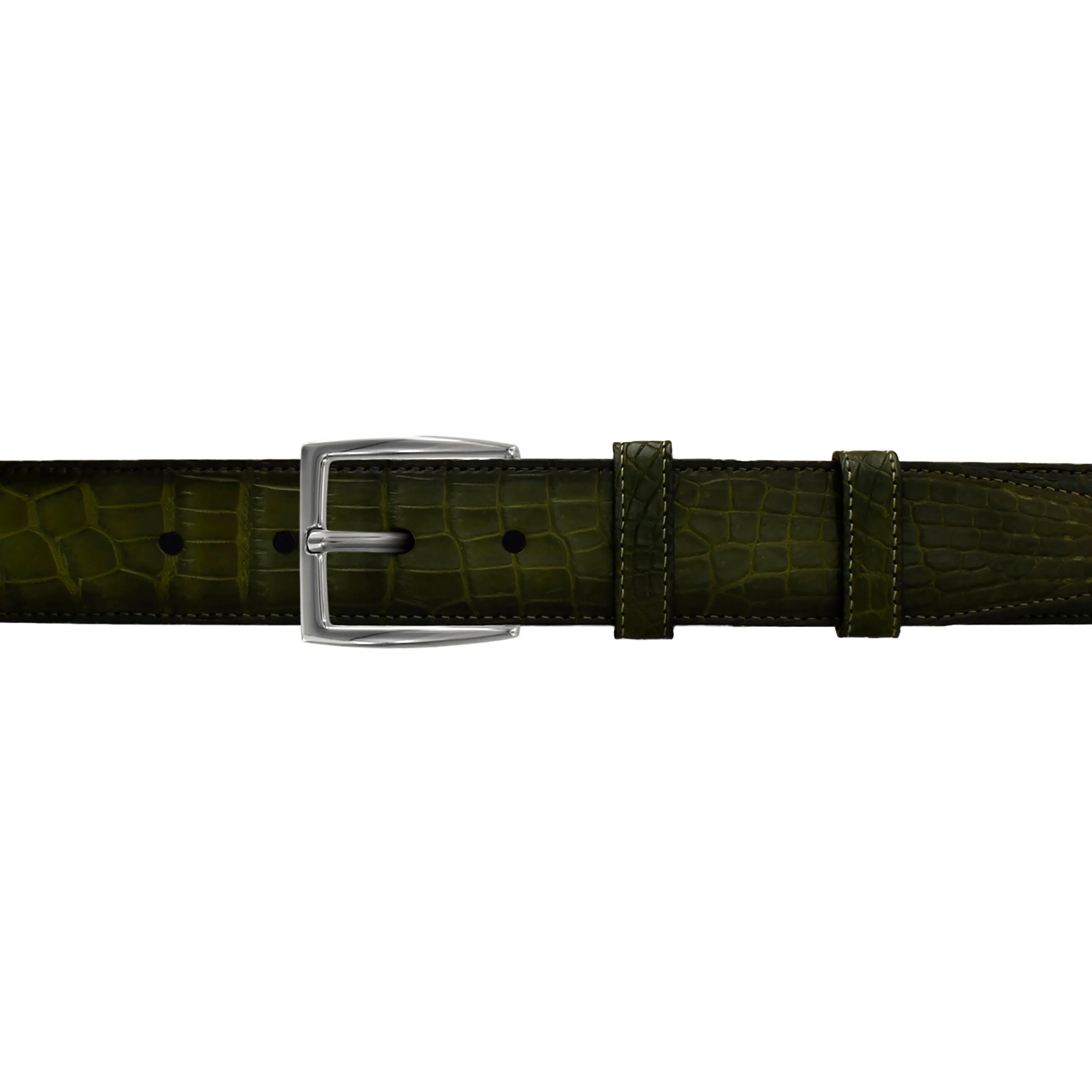 1 1/2" Olive Patina Belt with Winston Dress Buckle in Polished Nickel