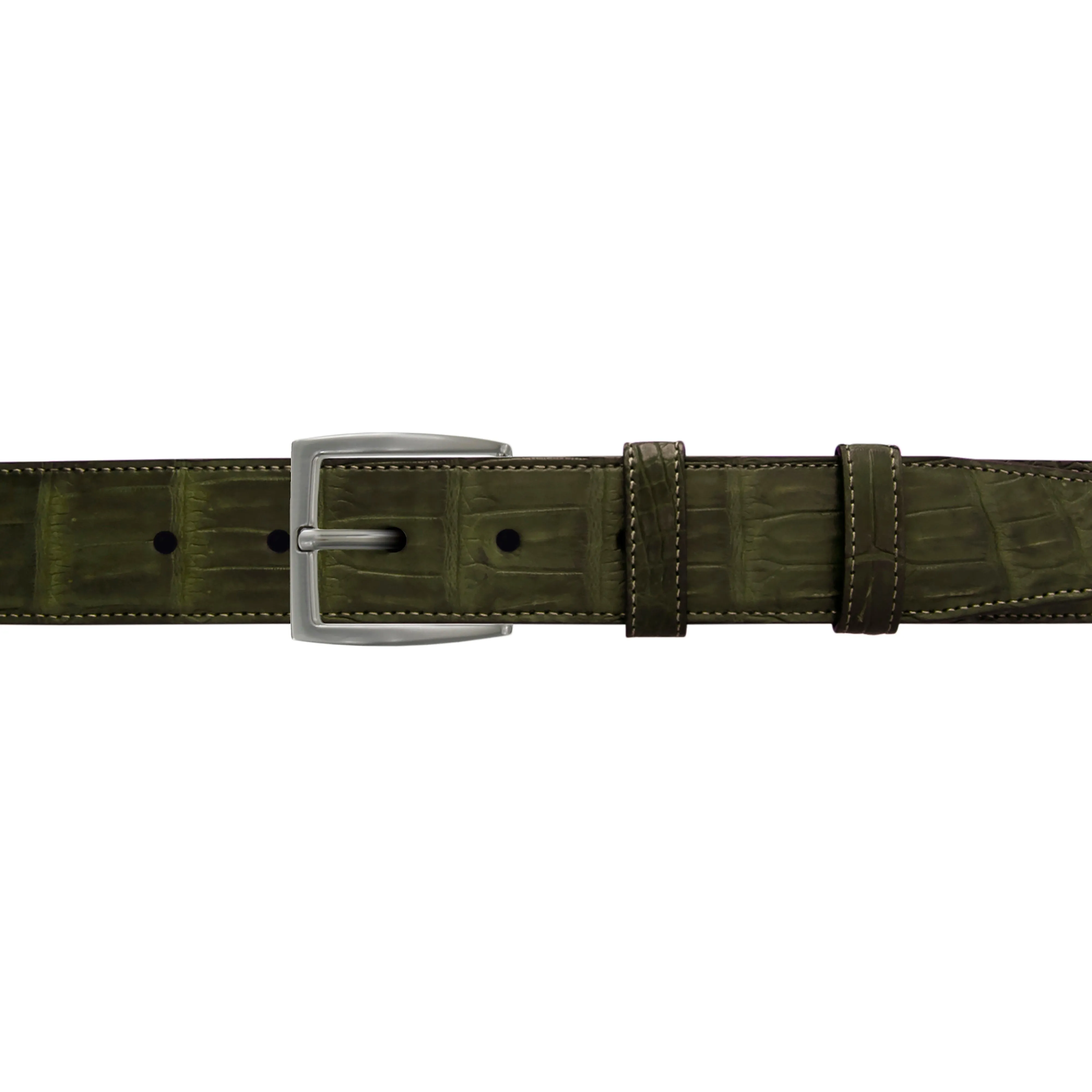 1 1/2" Olive Seasonal Belt with Winston Dress Buckle in Matt Nickel