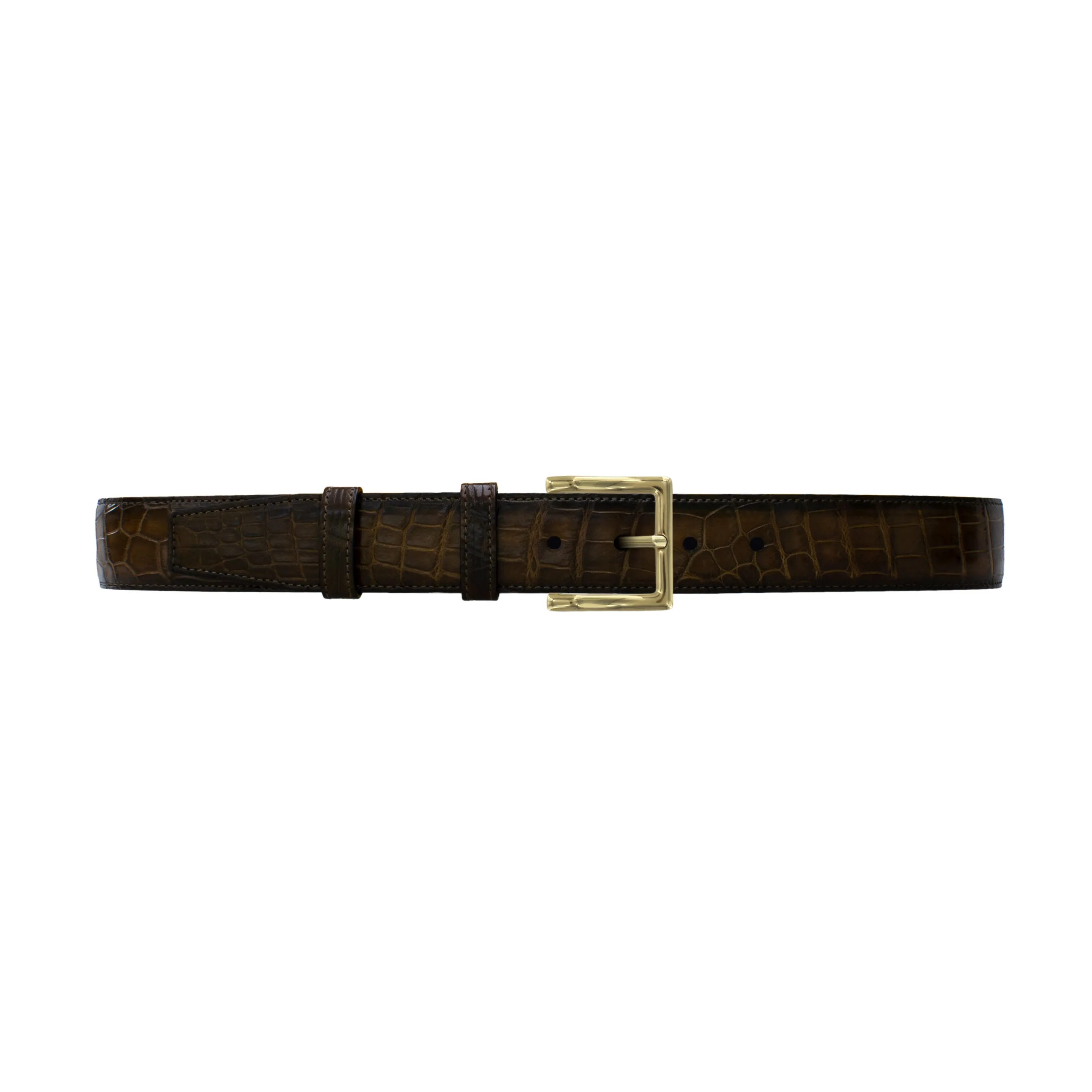 1 1/2" Walnut Patina Belt with Regis Dress Buckle in Brass