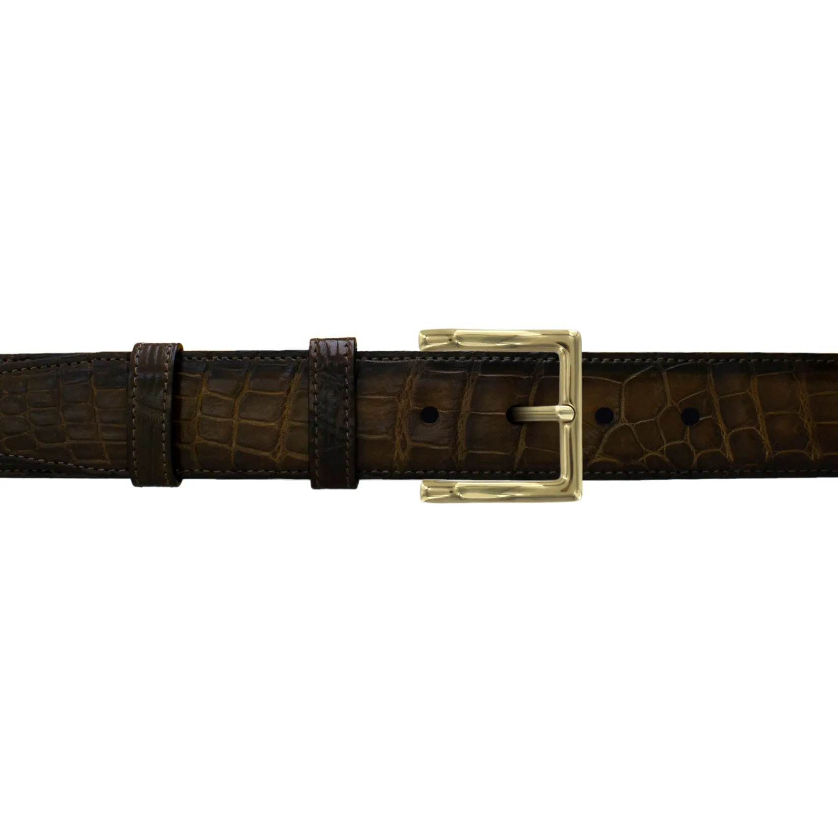 1 1/2" Walnut Patina Belt with Regis Dress Buckle in Brass
