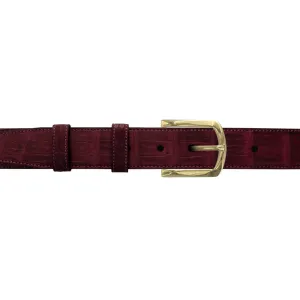 1 1/4" Burgundy Seasonal Belt with Sutton Dress Buckle in Brass