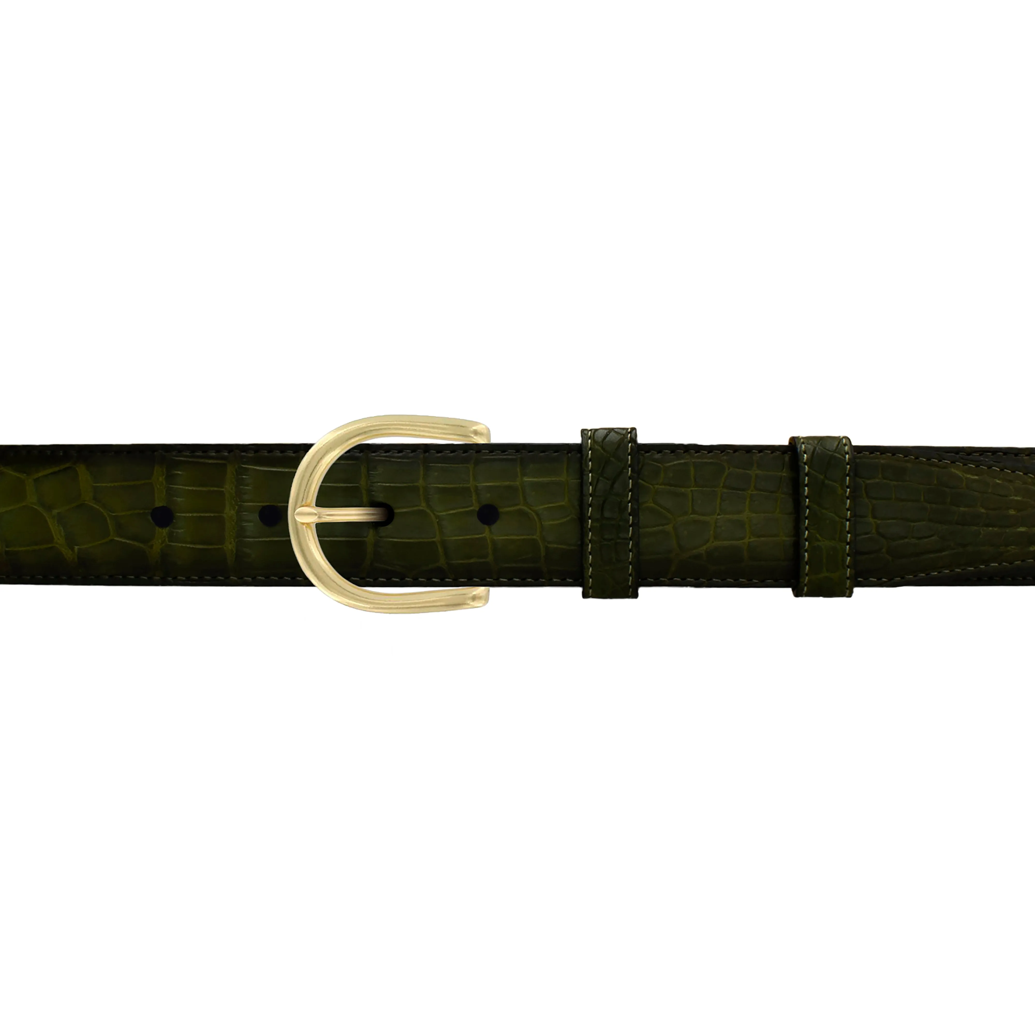 1 1/4" Olive Patina Belt with Denver Casual Buckle in Brass