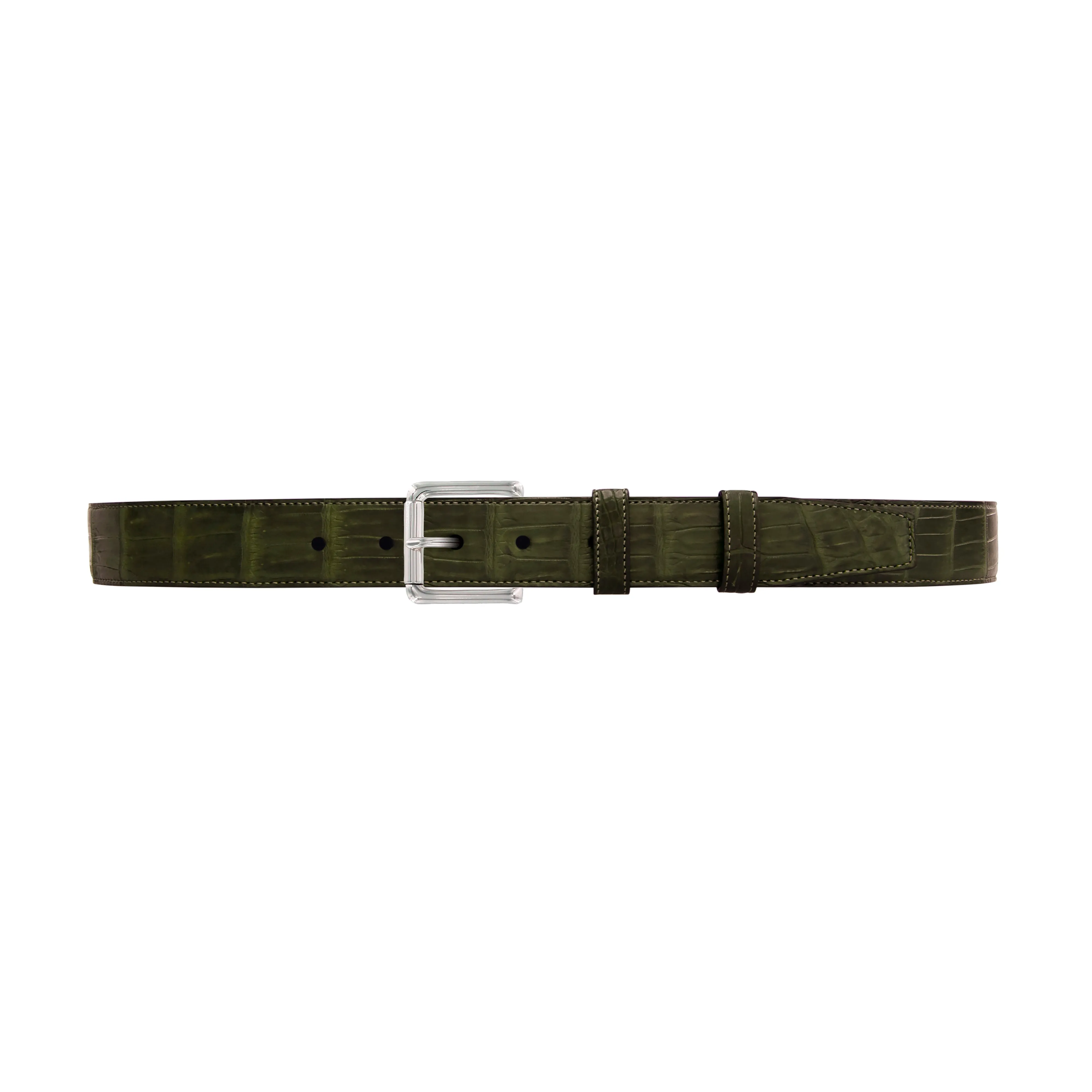1 1/4" Olive Seasonal Belt with Winston Dress Buckle in Polished Nickel