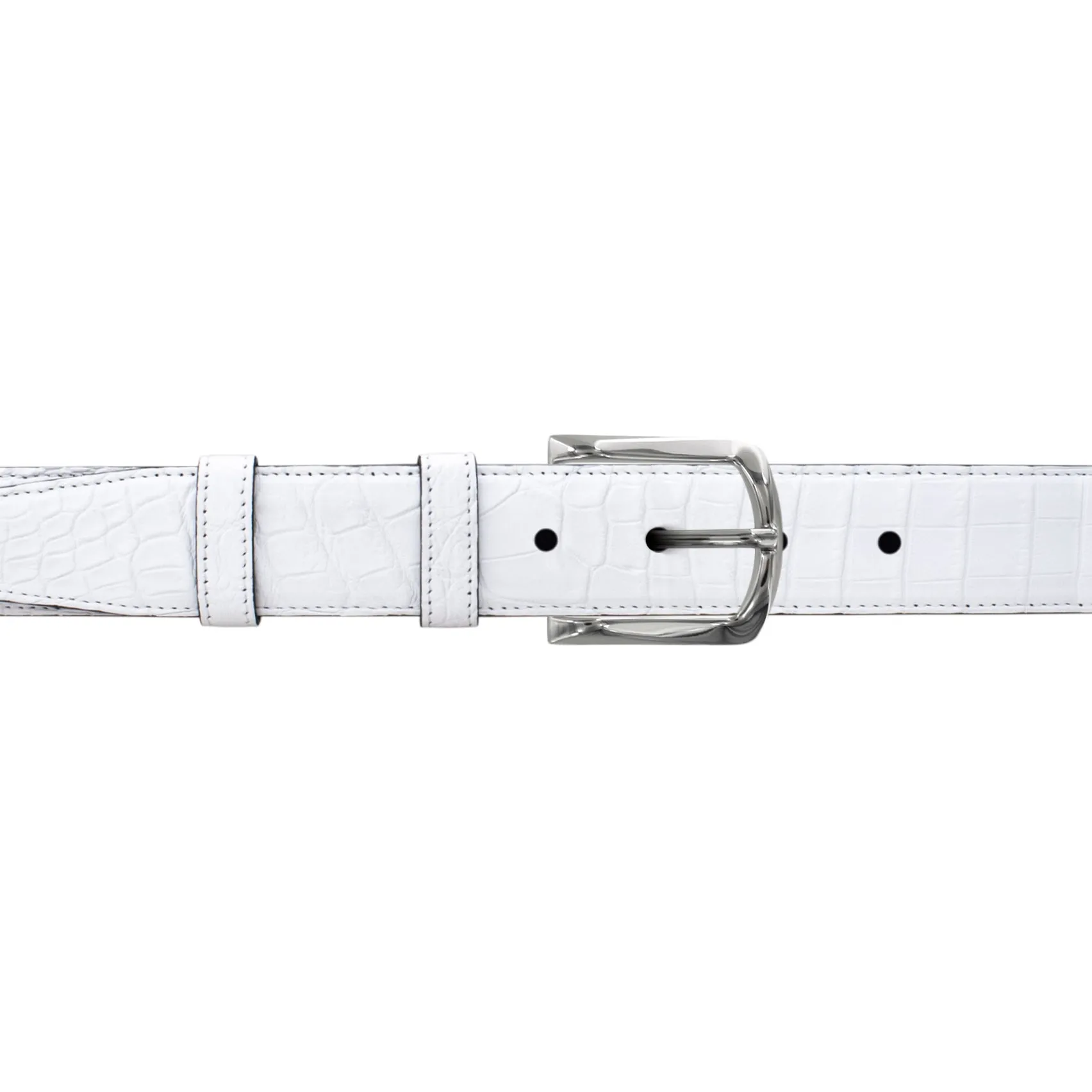 1 1/4" White Classic Belt with Sutton Dress Buckle in Polished Nickel