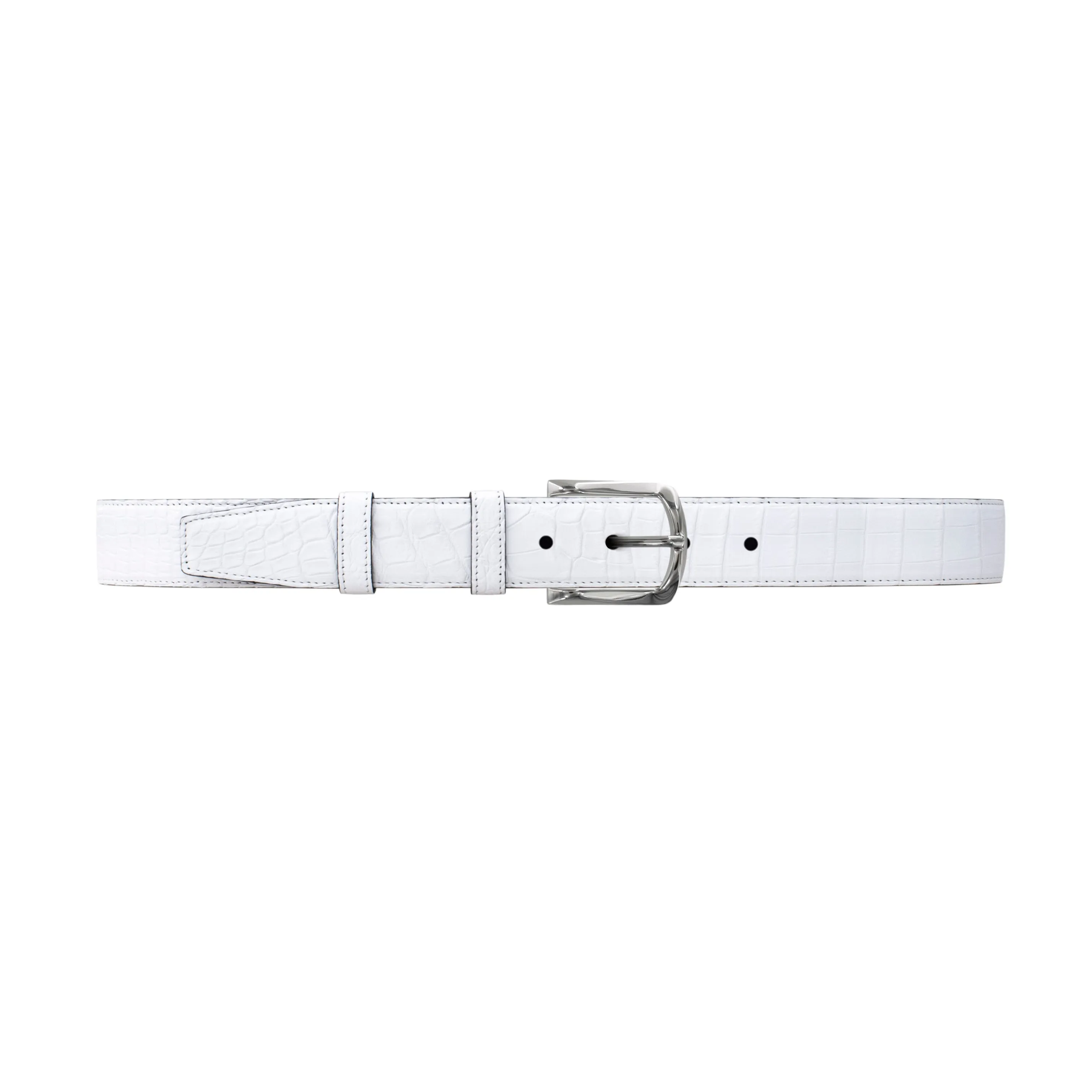 1 1/4" White Classic Belt with Sutton Dress Buckle in Polished Nickel
