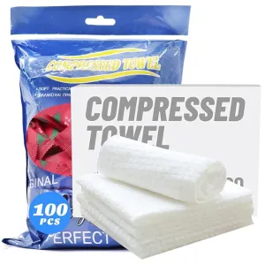 100 Pcs Mini Compressed Towels, Disposable Face Compressed Towel, Compressed Hand Wipe, Camping towel, Portable Compressed Coin Tissue for Travel/Home/Outdoor Activities (Individual packaging)