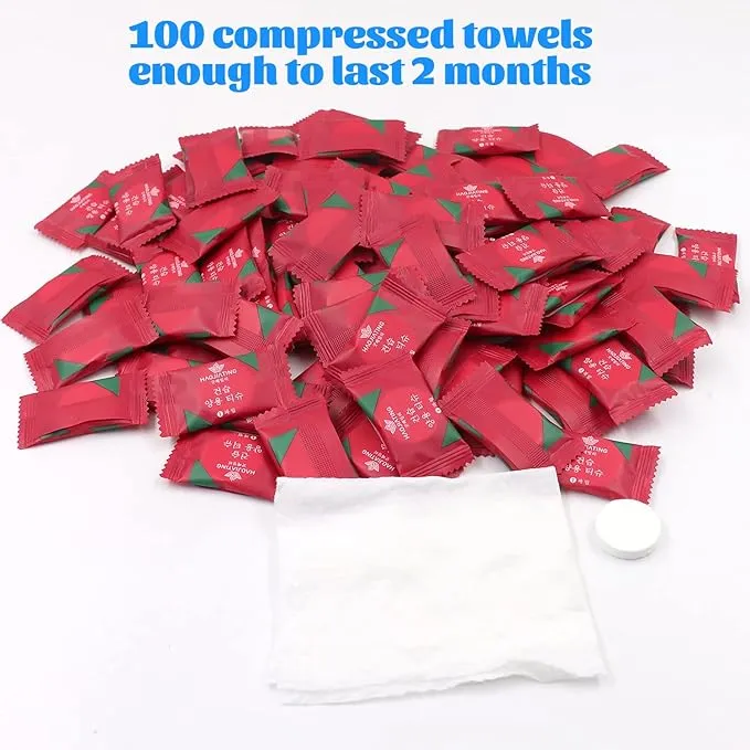 100 Pcs Mini Compressed Towels, Disposable Face Compressed Towel, Compressed Hand Wipe, Camping towel, Portable Compressed Coin Tissue for Travel/Home/Outdoor Activities (Individual packaging)