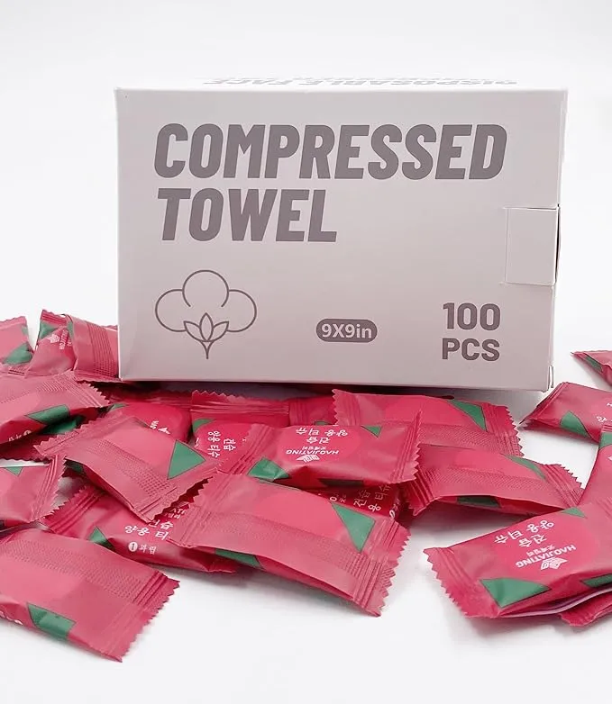 100 Pcs Mini Compressed Towels, Disposable Face Compressed Towel, Compressed Hand Wipe, Camping towel, Portable Compressed Coin Tissue for Travel/Home/Outdoor Activities (Individual packaging)