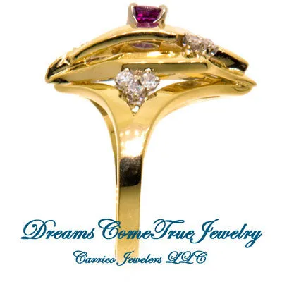 14K Gold Ruby and Diamond Designer Ring
