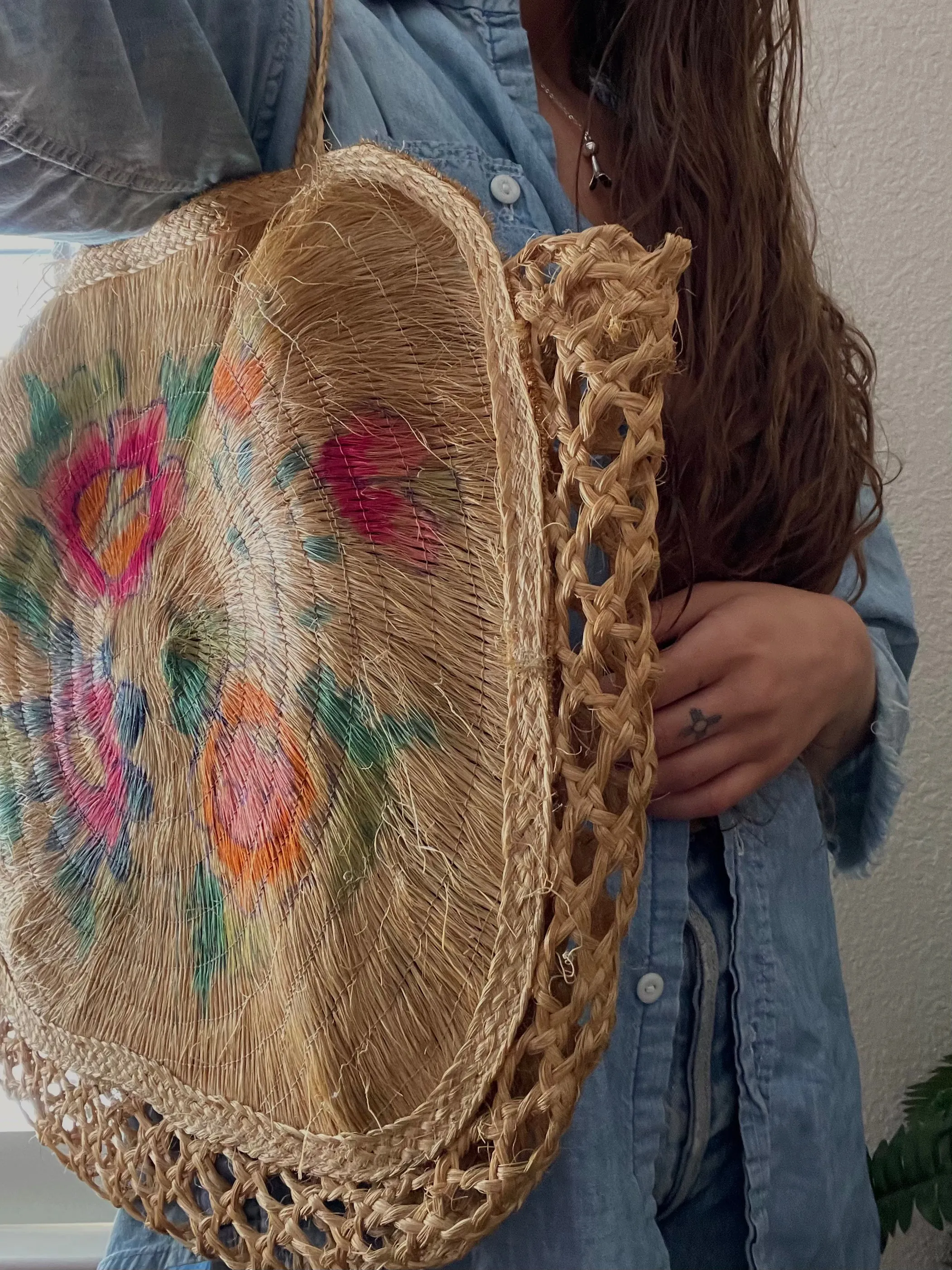 1940s Hand Painted Straw Bag