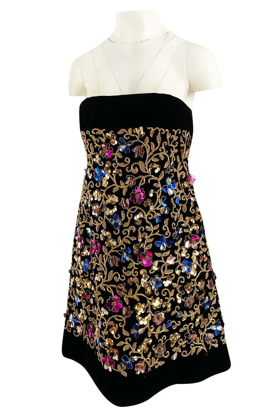 1960s Arnold Scaasi Couture Gold Cording, Beading & Metallic Applique Dress Jacket Set