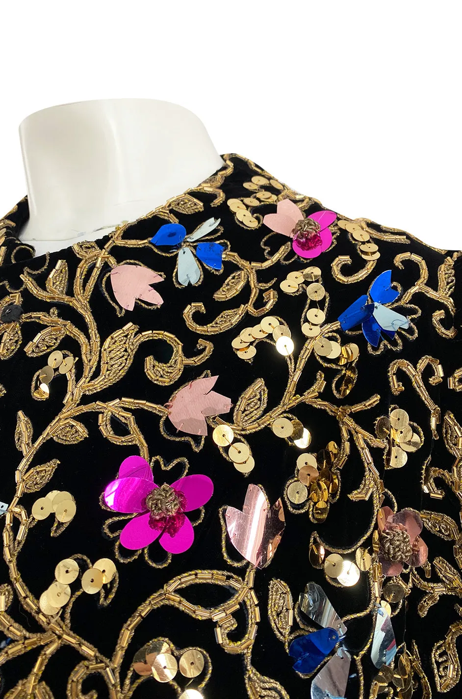 1960s Arnold Scaasi Couture Gold Cording, Beading & Metallic Applique Dress Jacket Set