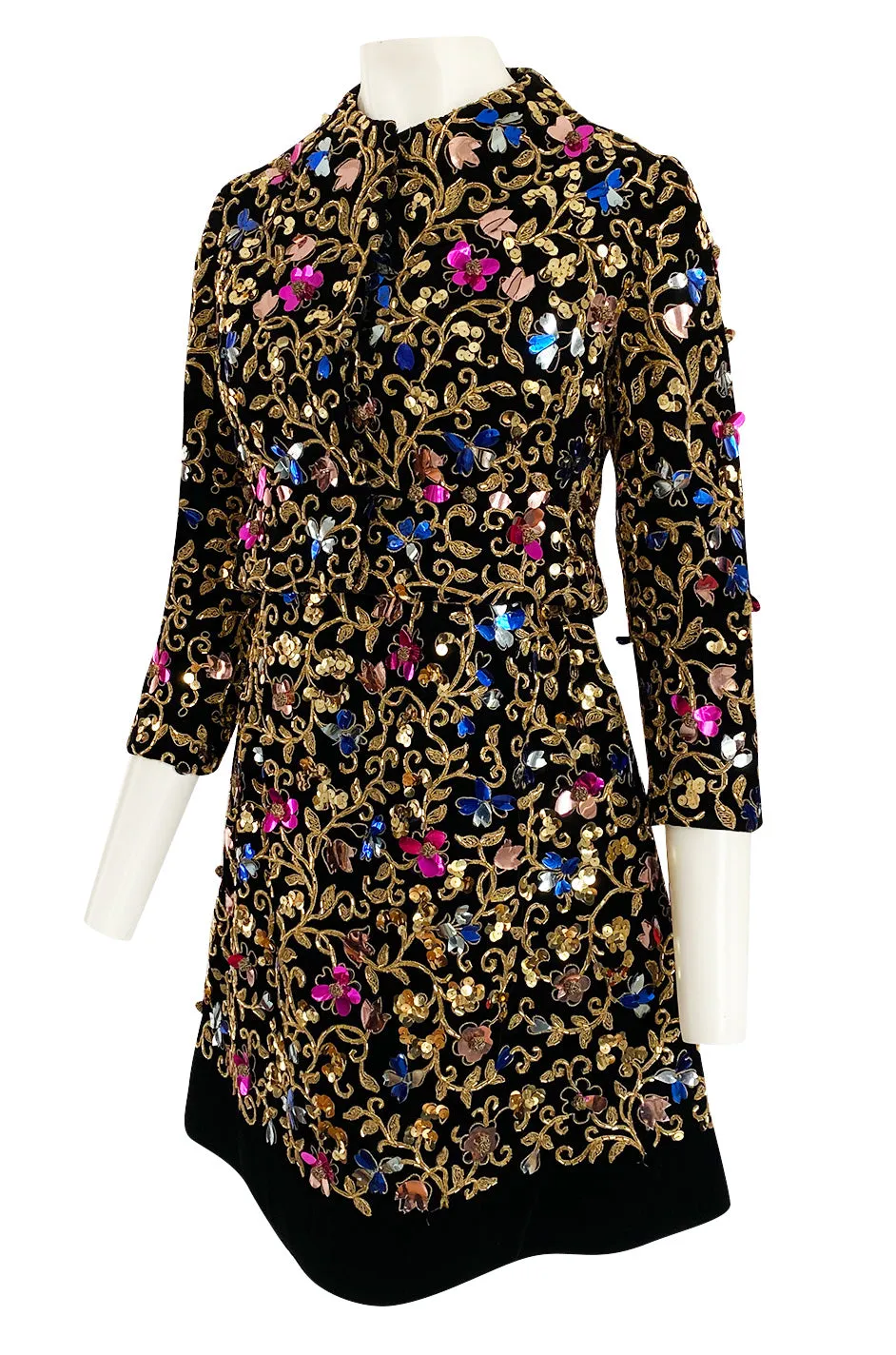 1960s Arnold Scaasi Couture Gold Cording, Beading & Metallic Applique Dress Jacket Set