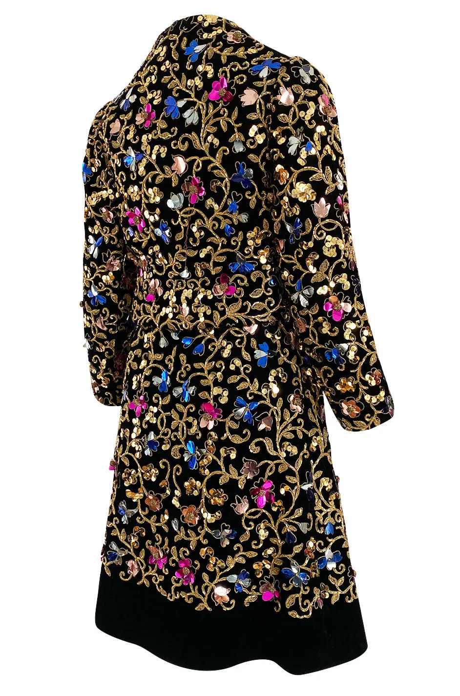 1960s Arnold Scaasi Couture Gold Cording, Beading & Metallic Applique Dress Jacket Set