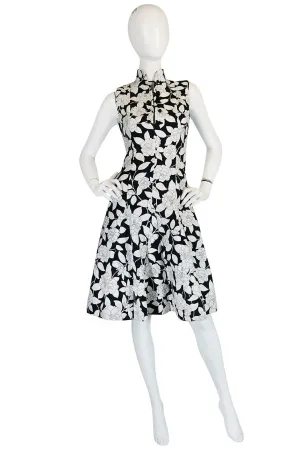 1960s Donald Brooks Black & White Floral Print  Dress