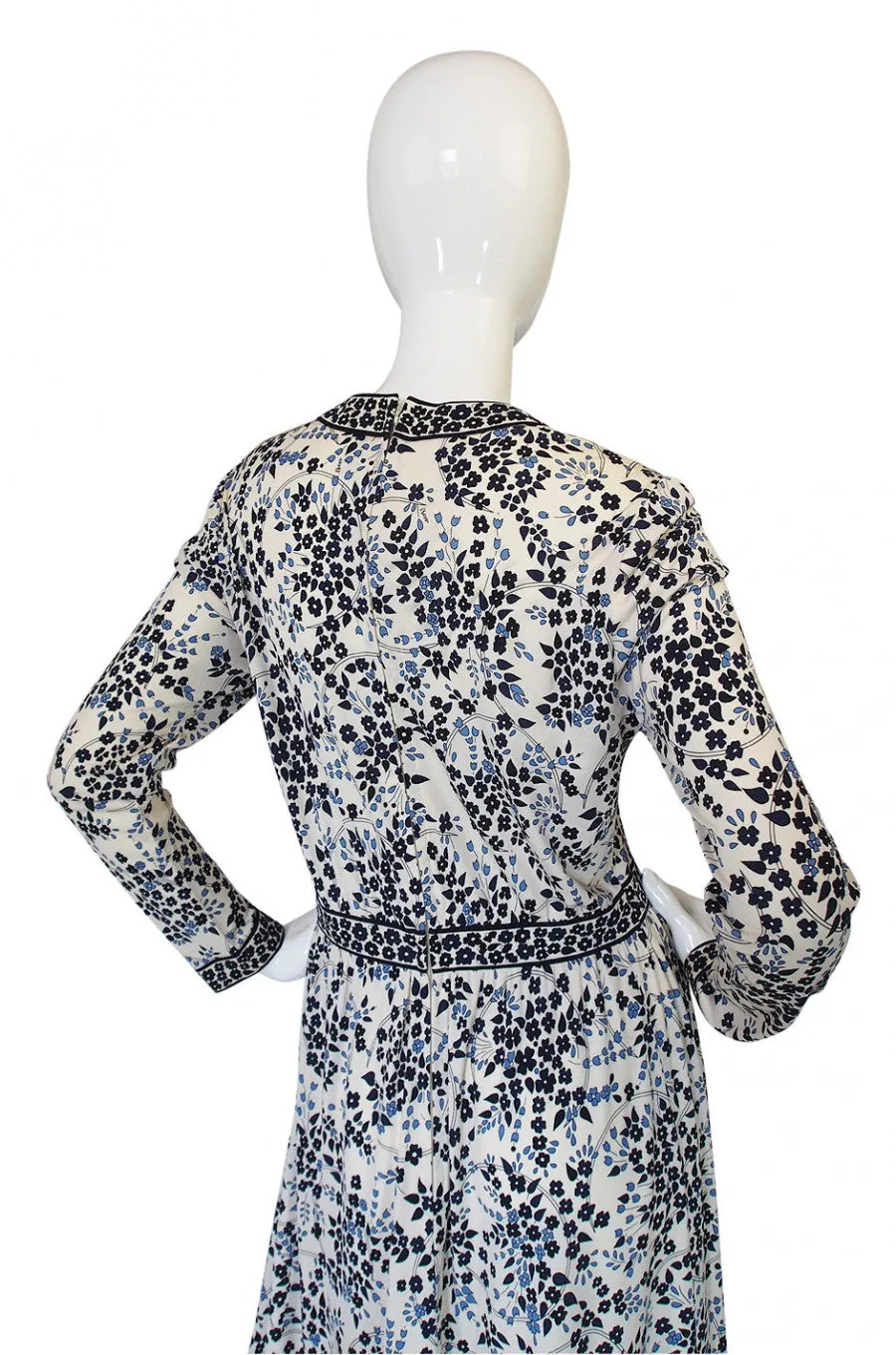 1970s Bessi White & Blue Print Dress