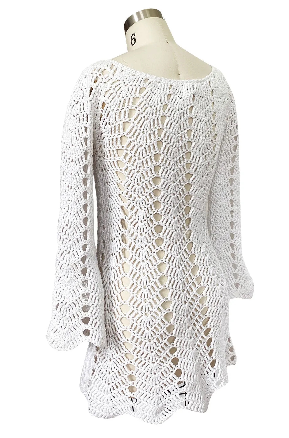 1970s Cobbler Open Weave White Cotton Knit Mini Dress or Tunic