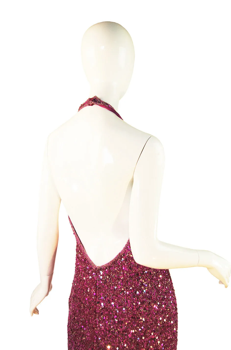 1970s Pink Sequin Custom Halston Gown