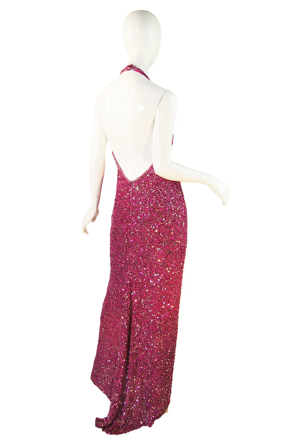 1970s Pink Sequin Custom Halston Gown