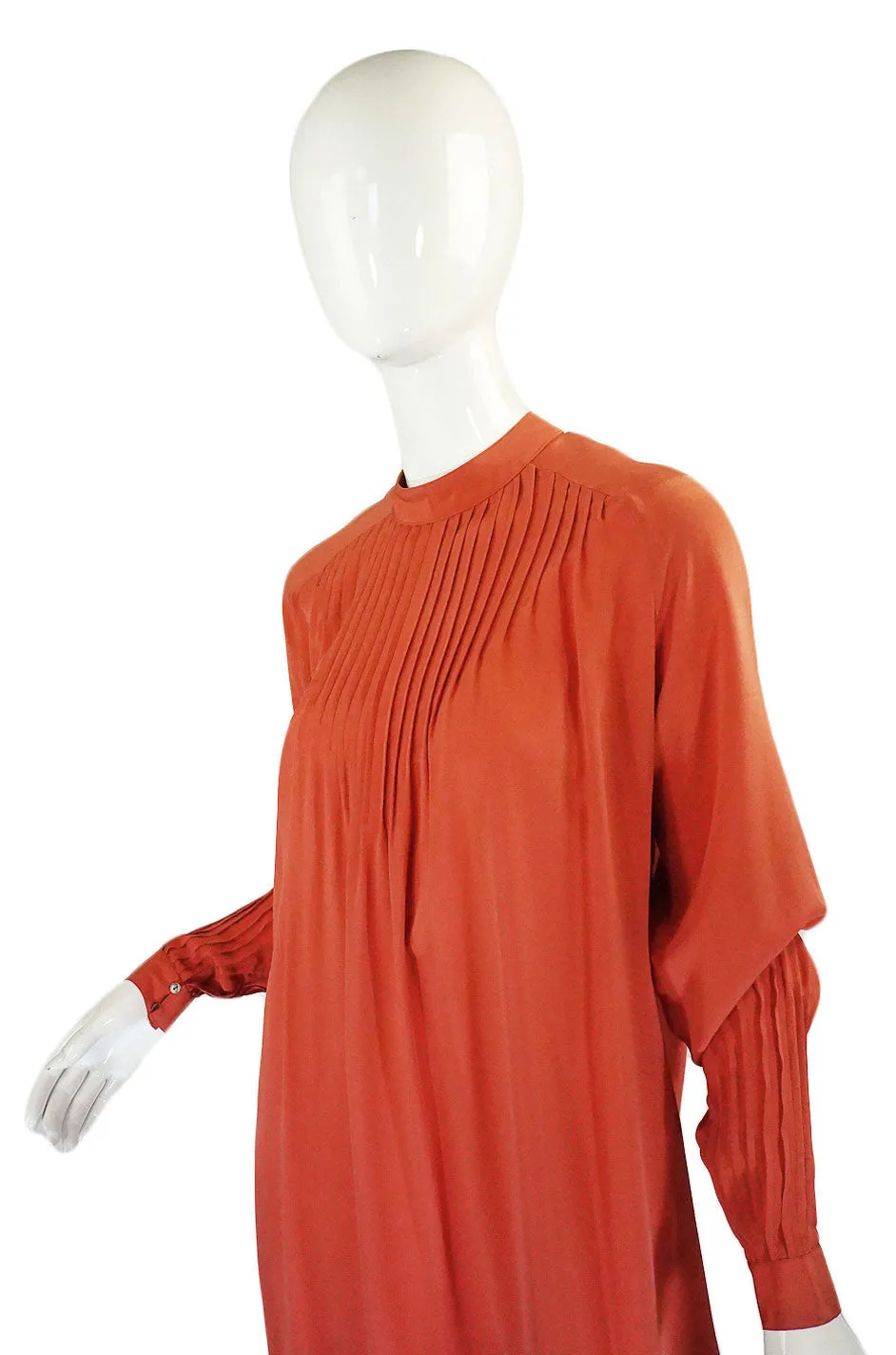 1970s Silk Pleated Salmon Chloe Dress