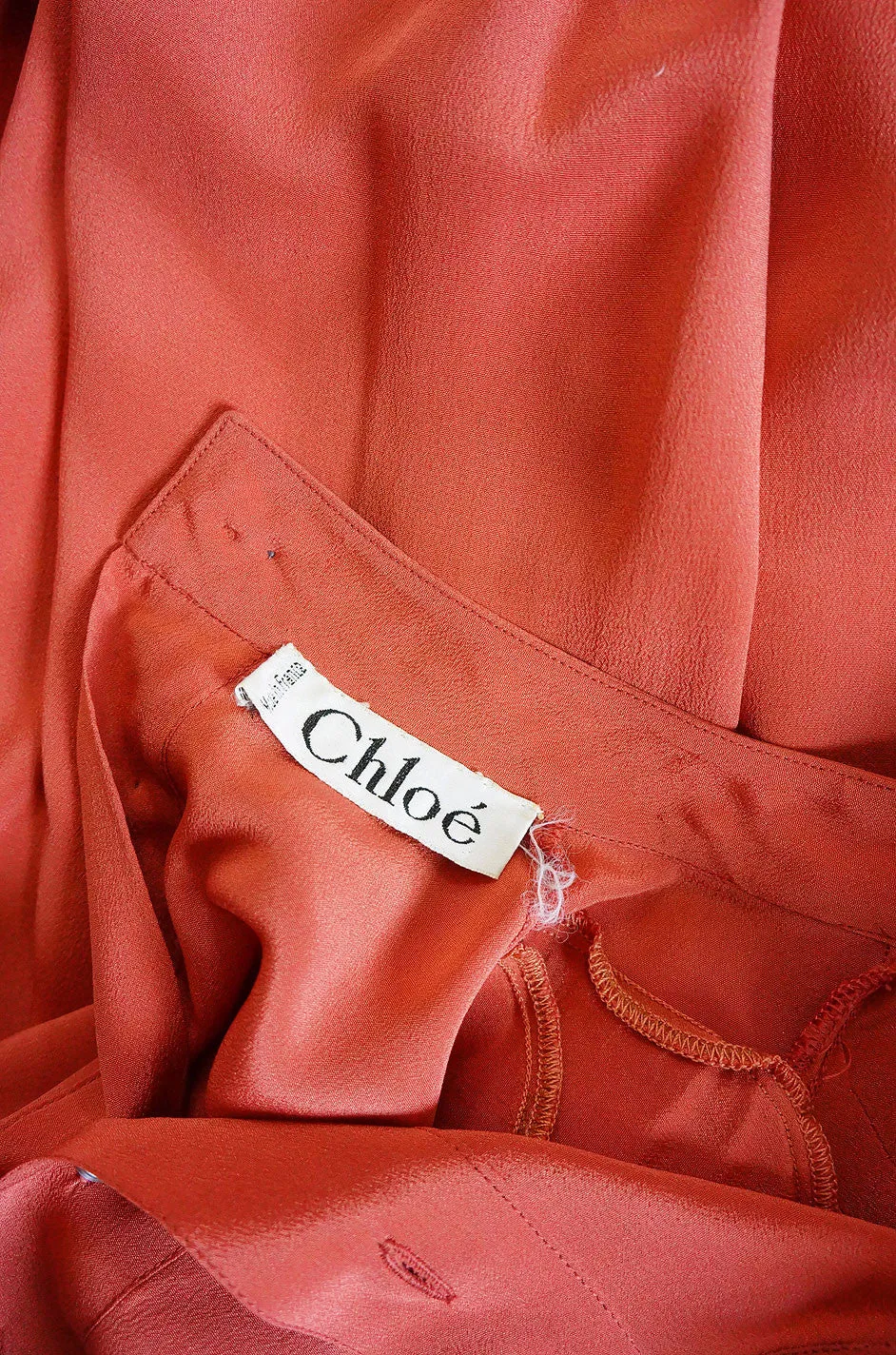 1970s Silk Pleated Salmon Chloe Dress