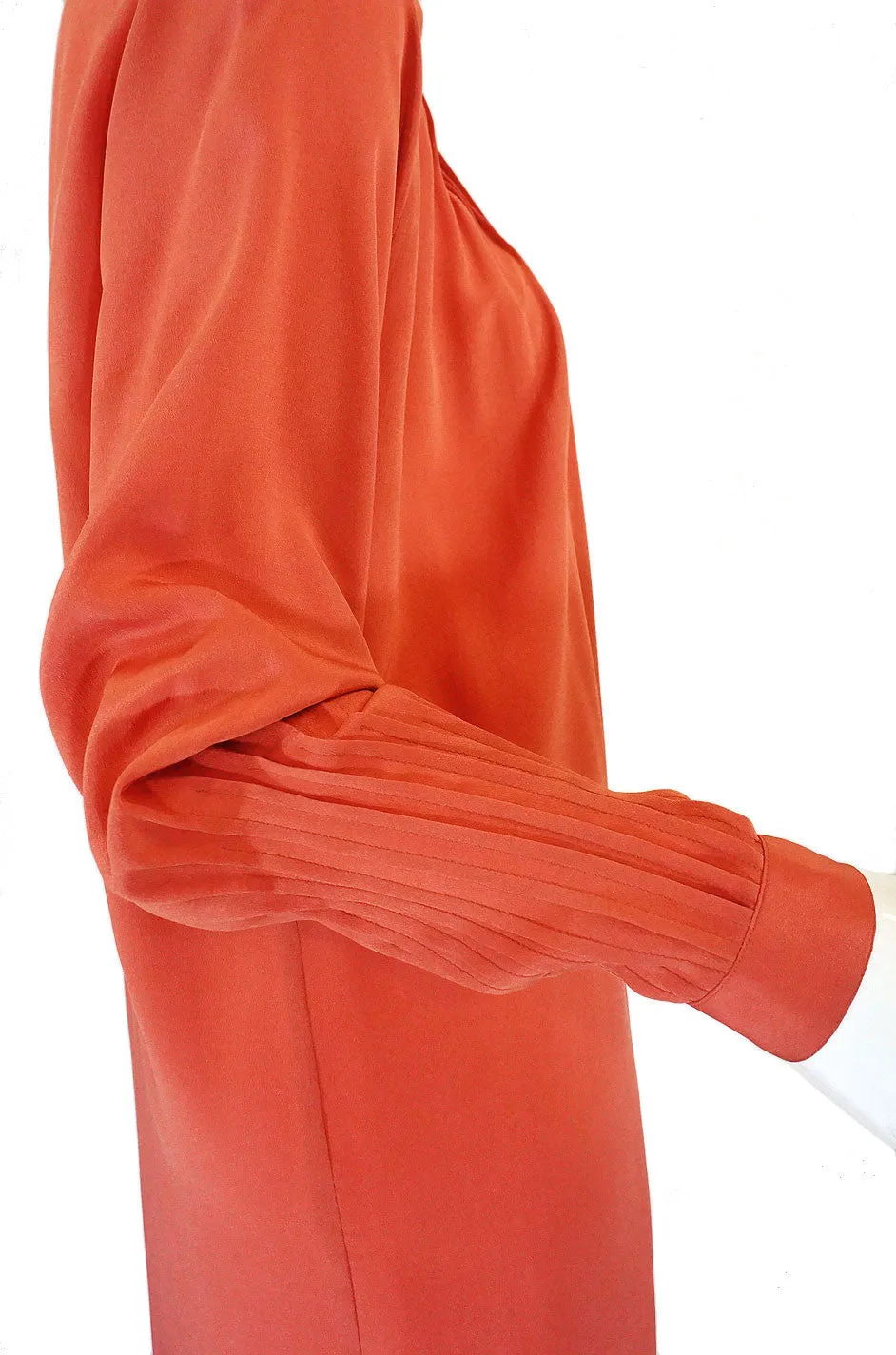 1970s Silk Pleated Salmon Chloe Dress