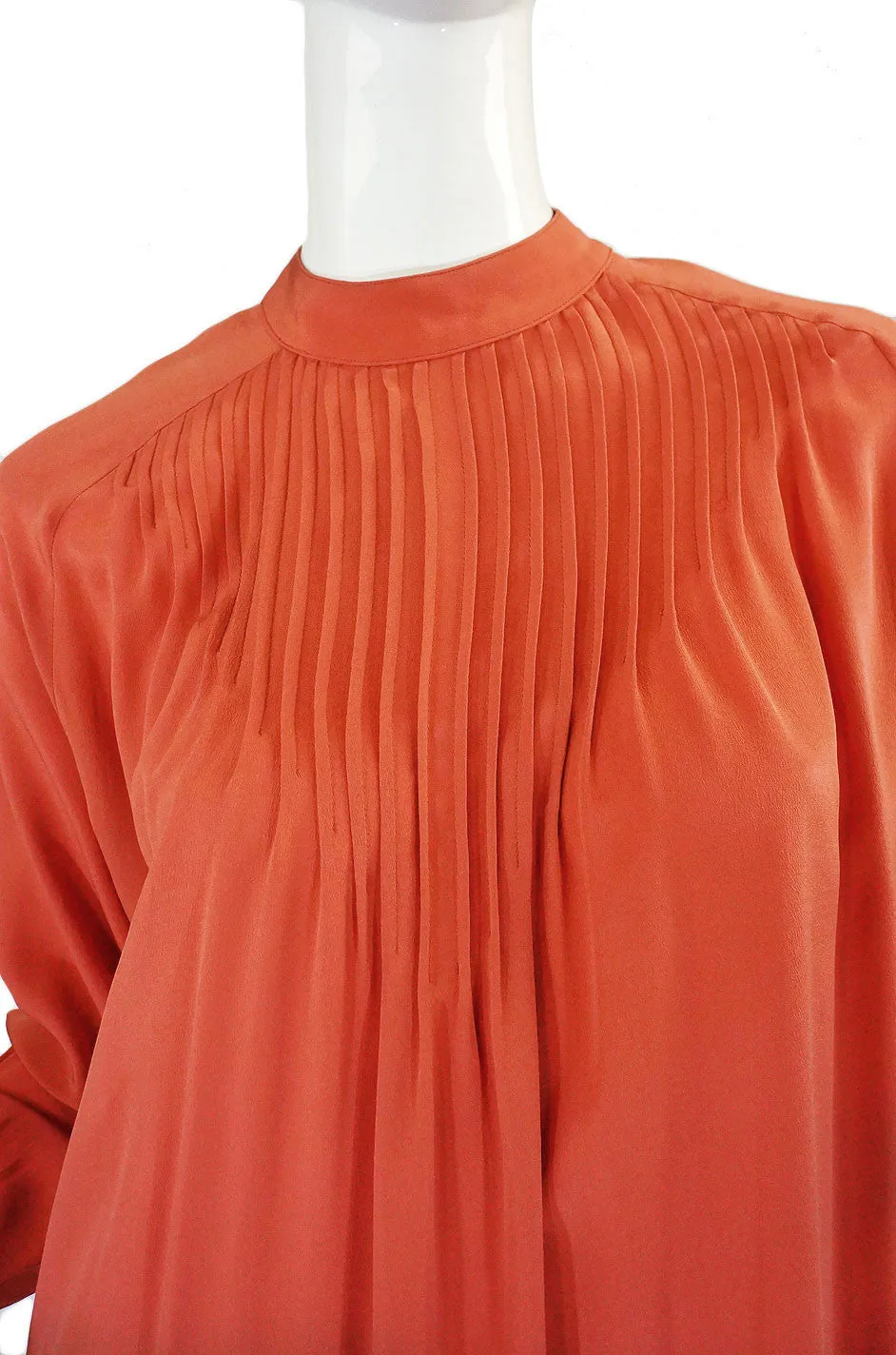 1970s Silk Pleated Salmon Chloe Dress