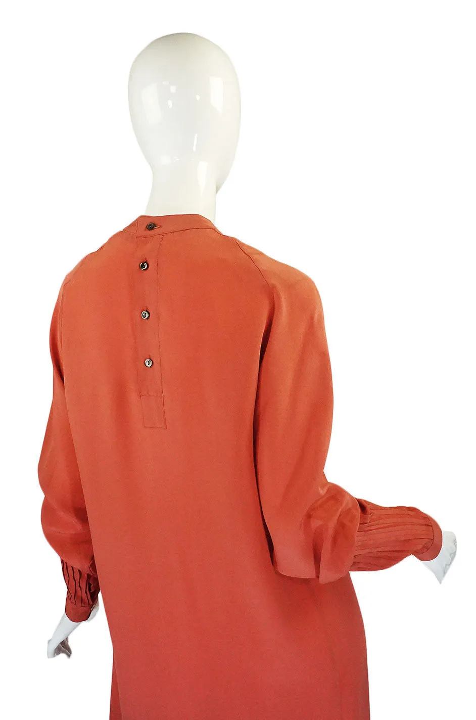 1970s Silk Pleated Salmon Chloe Dress
