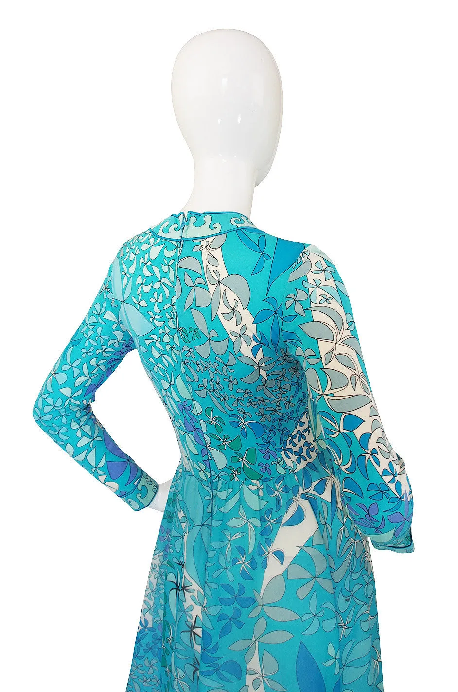 1970s Turquoise Blue Silk Bessi Maxi Dress