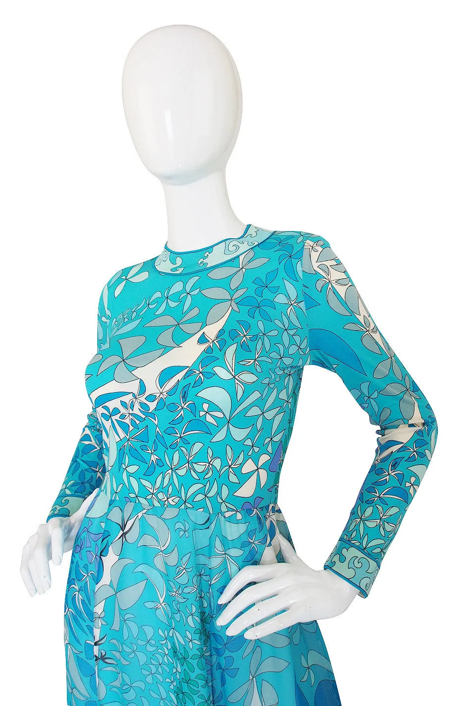 1970s Turquoise Blue Silk Bessi Maxi Dress