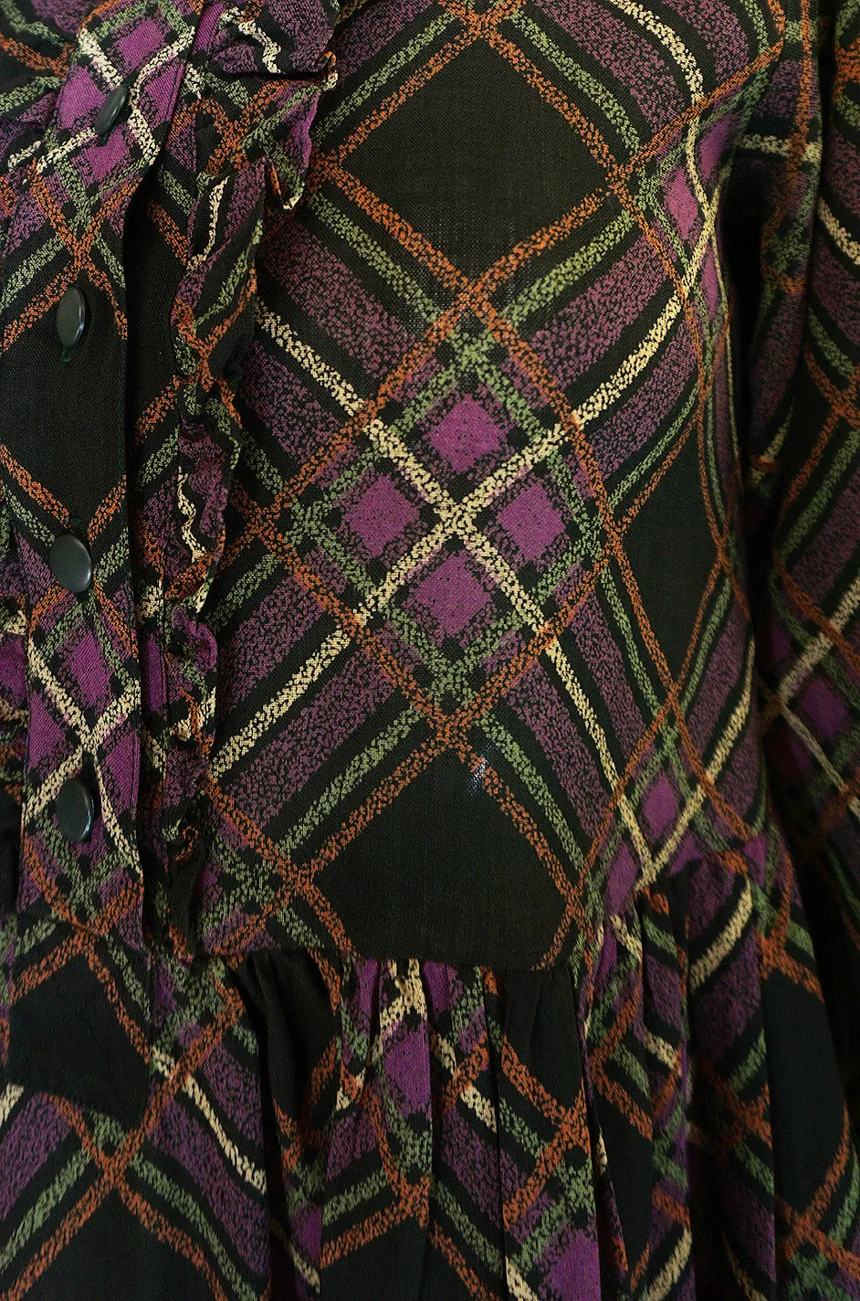 1970s Yves Saint Laurent Ruffled Front Baby Doll Plaid Dress