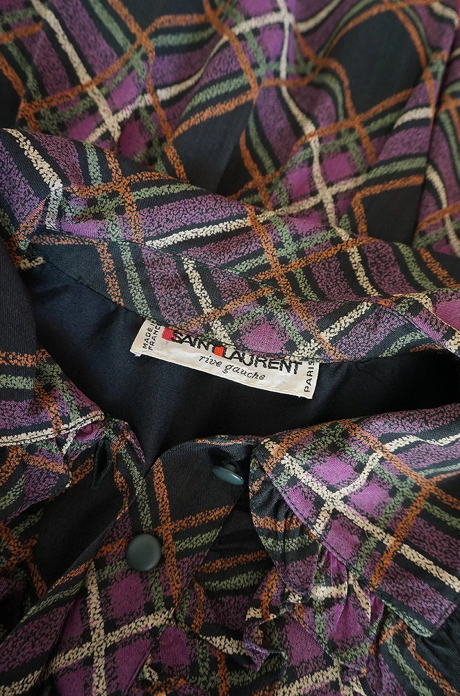1970s Yves Saint Laurent Ruffled Front Baby Doll Plaid Dress
