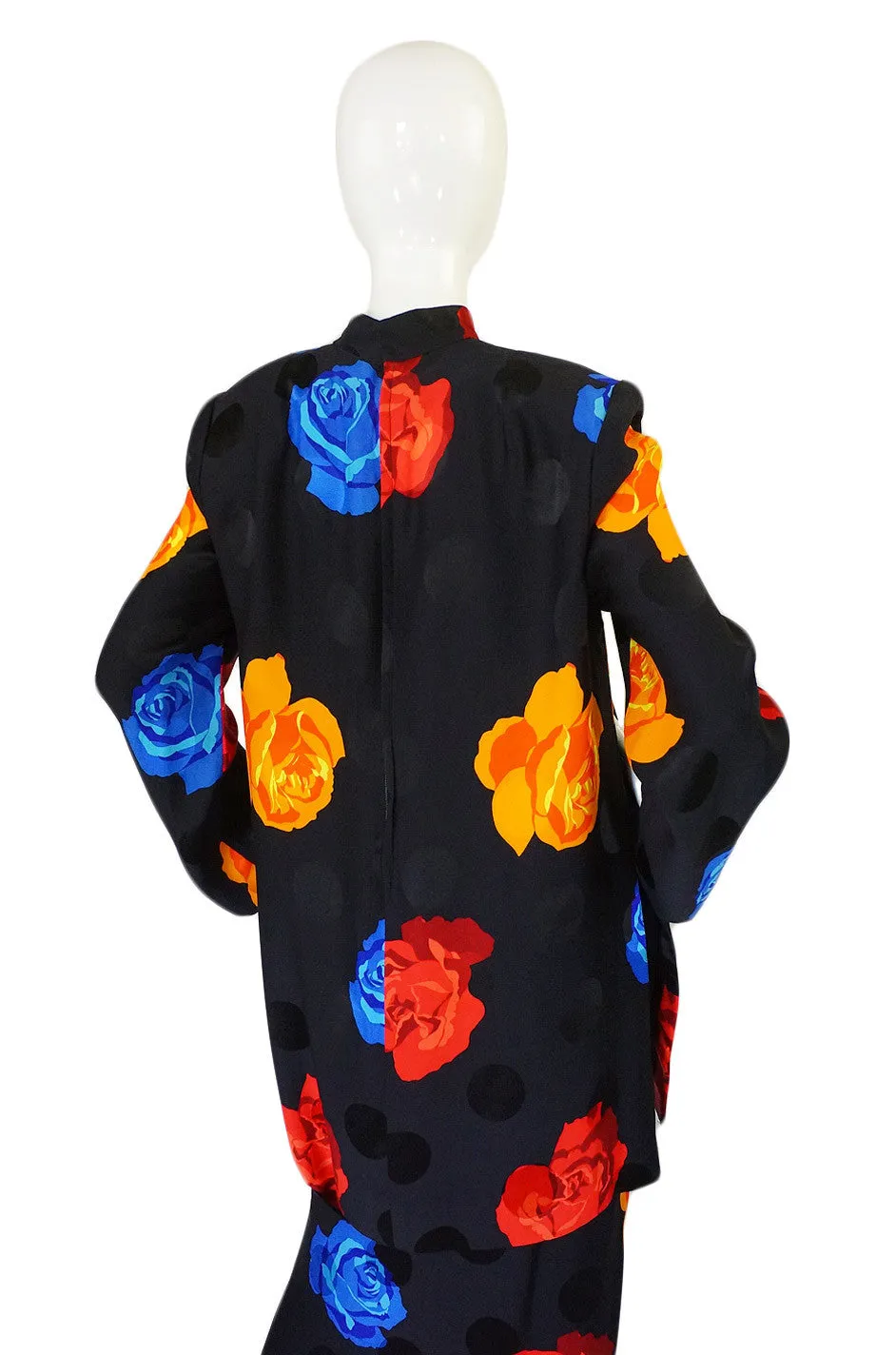 1980s Adele Simpson Floral Print Silk Skirt & Tunic