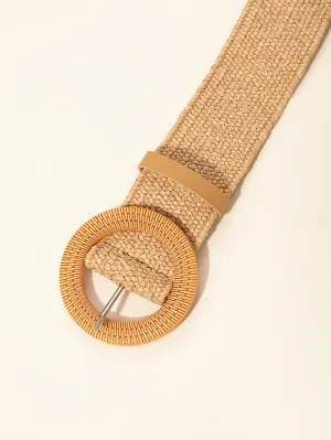 1pc Round Buckle Straw Belt
