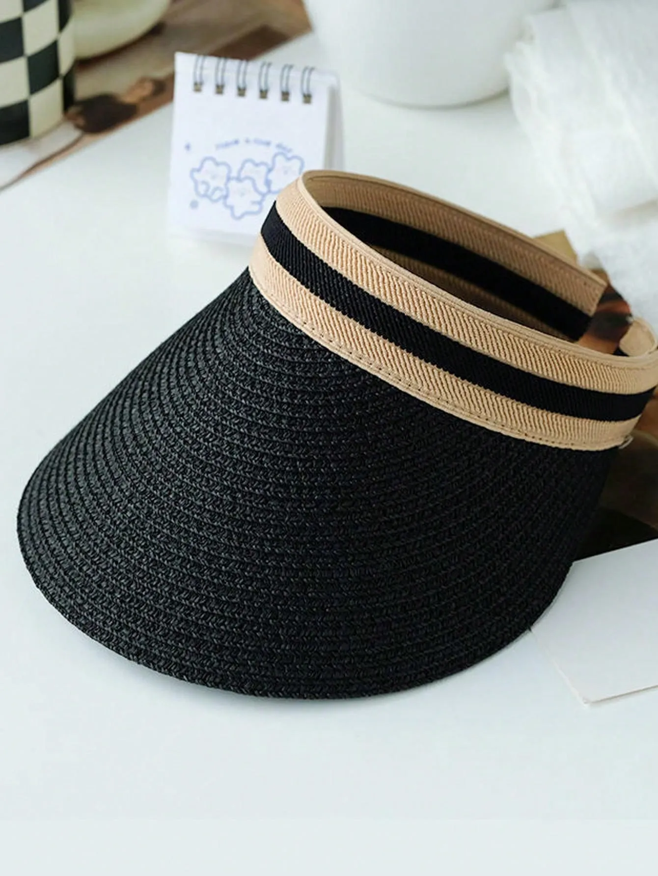 1pc Striped Pattern Beach Straw Hat- FD ⚡