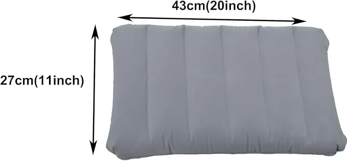 2 Pack Gray Ultralight Inflatable Pillow Small Squared Flocked Fabric Air Pillow for Beach Hiking,Camping,Traveling,Napping,Desk Rest,Neck &Lumbar Support