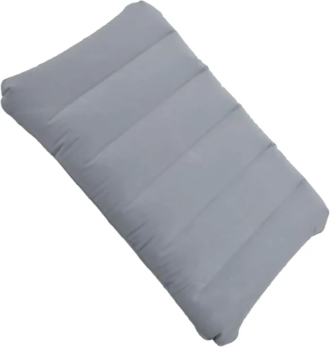 2 Pack Gray Ultralight Inflatable Pillow Small Squared Flocked Fabric Air Pillow for Beach Hiking,Camping,Traveling,Napping,Desk Rest,Neck &Lumbar Support