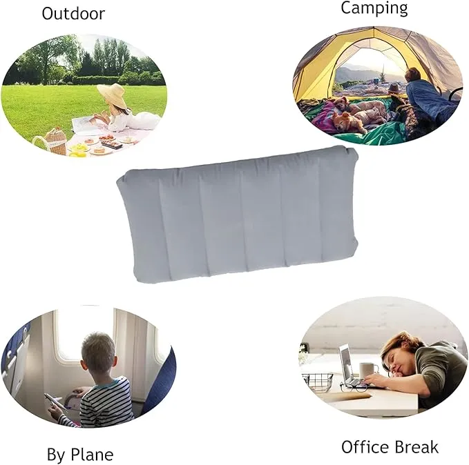 2 Pack Gray Ultralight Inflatable Pillow Small Squared Flocked Fabric Air Pillow for Beach Hiking,Camping,Traveling,Napping,Desk Rest,Neck &Lumbar Support