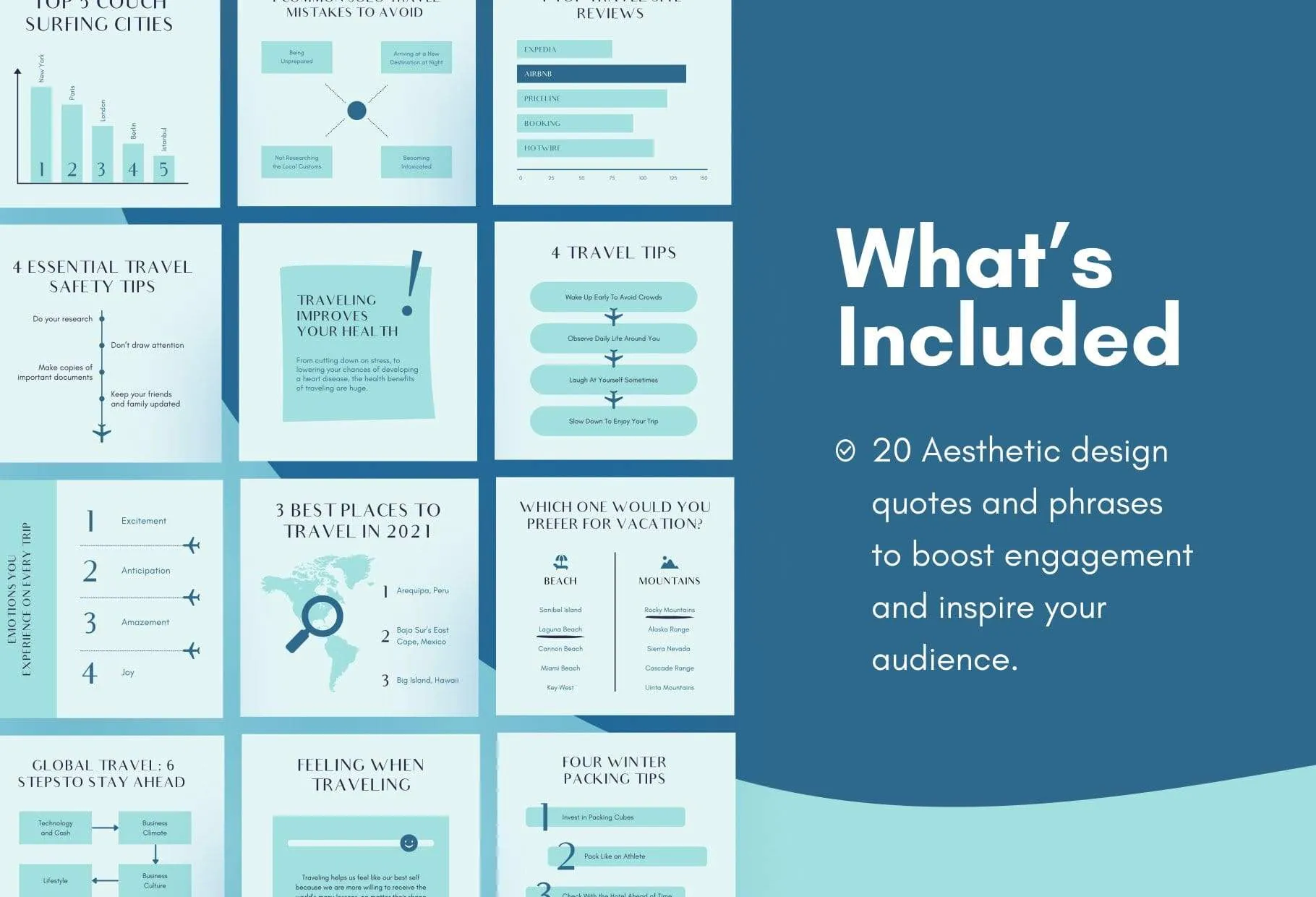 20 Travel Tips and Infographics Instagram Engagement Posts Fully Editable Canva Templates