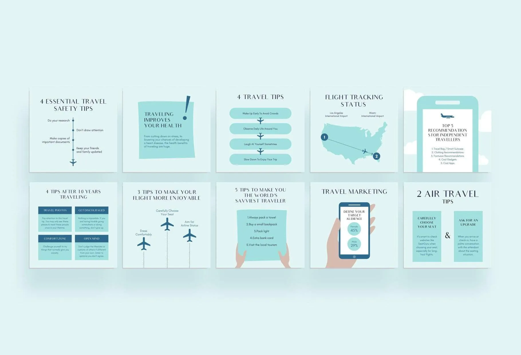 20 Travel Tips and Infographics Instagram Engagement Posts Fully Editable Canva Templates
