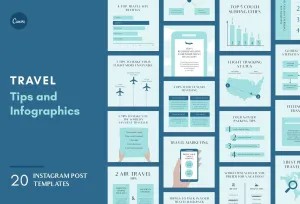 20 Travel Tips and Infographics Instagram Engagement Posts Fully Editable Canva Templates