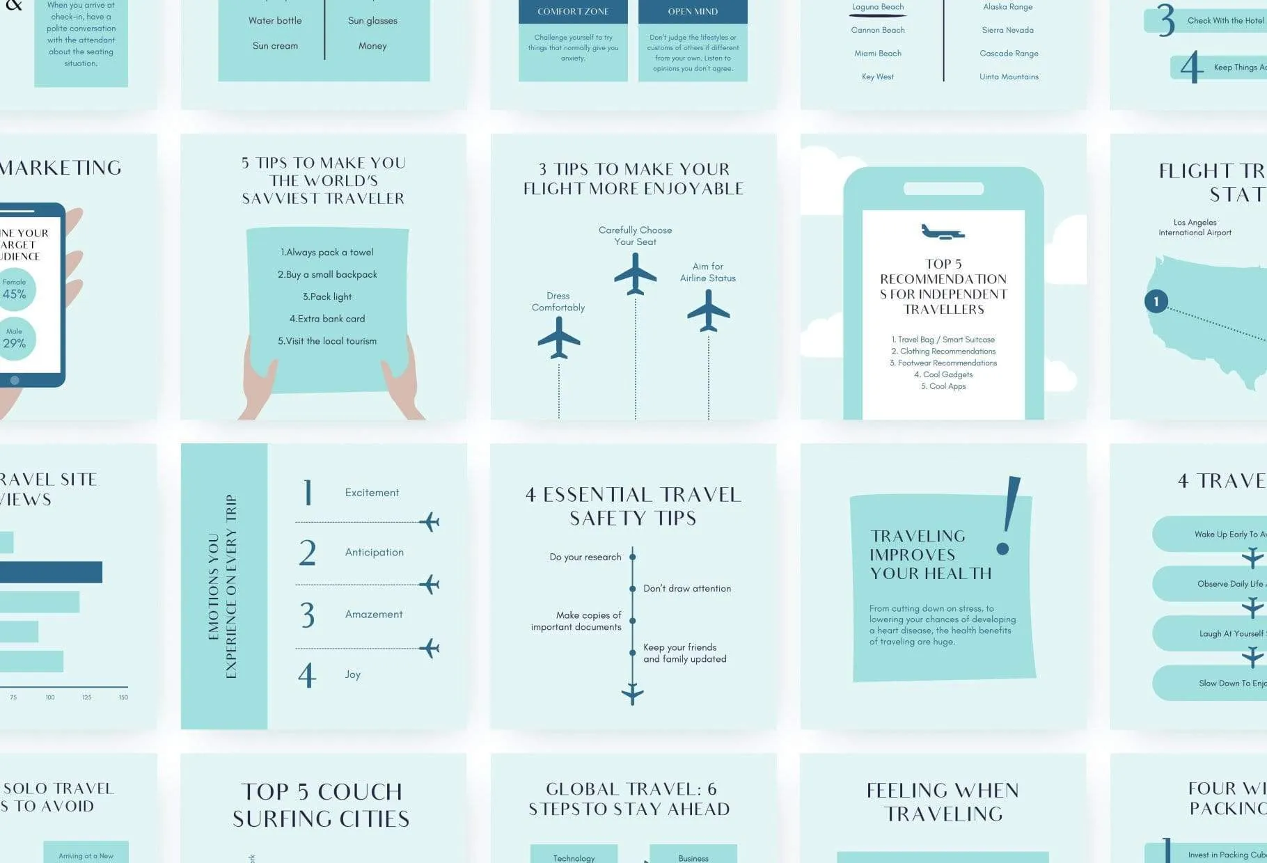 20 Travel Tips and Infographics Instagram Engagement Posts Fully Editable Canva Templates