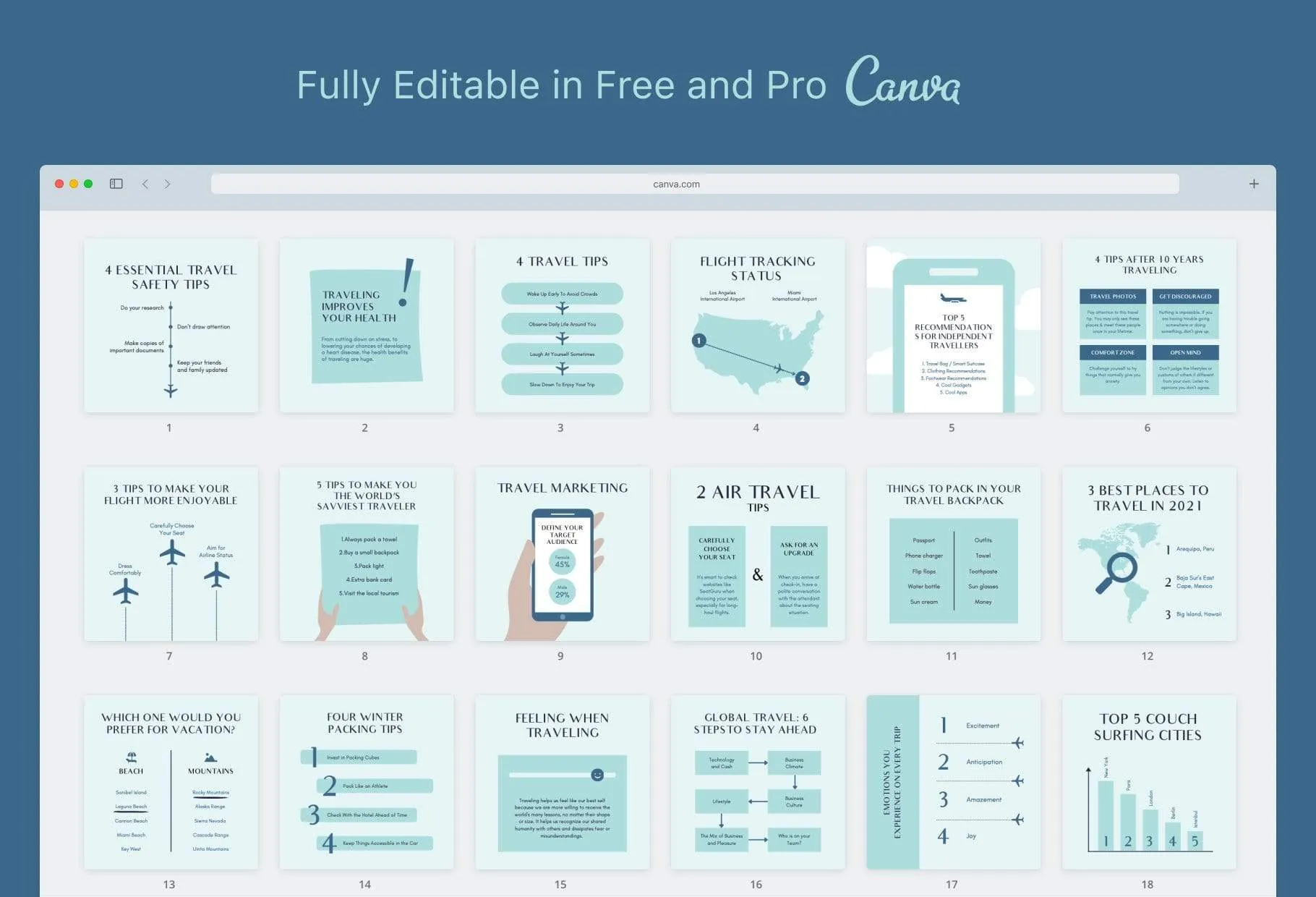 20 Travel Tips and Infographics Instagram Engagement Posts Fully Editable Canva Templates