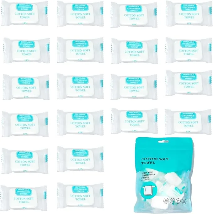 20Pcs Compressed Towel Tablets Disposable Washcloths for Travel Portable Reusable Coin Bath Towels for Hotel Camping Hiking Sports Beauty Salon(9.4" x 11.8")