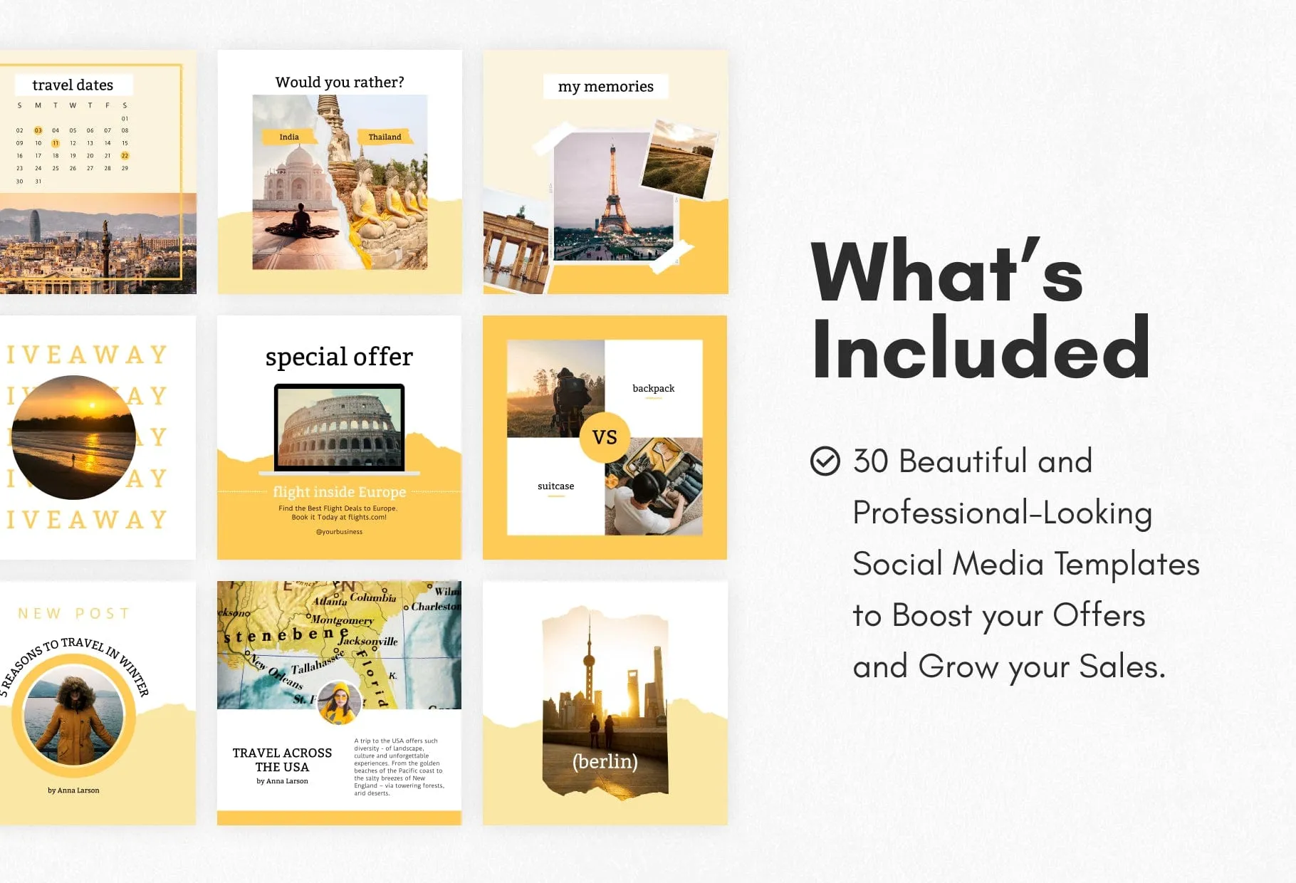 30 Travel Instagram Post Canva Templates V3
