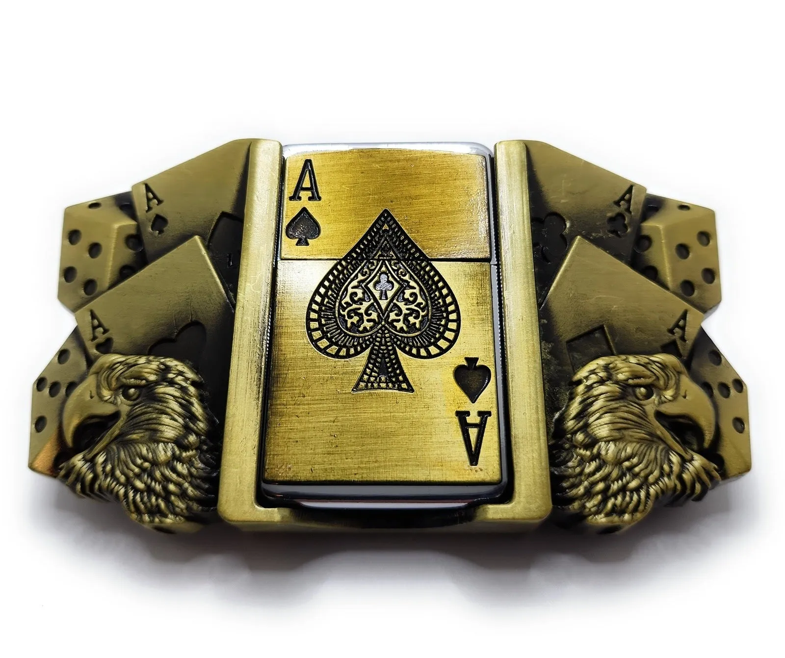 Aces Dice Eagles Lighter Belt Buckle Lighter Holder WITH Ace of Spades LIGHTER